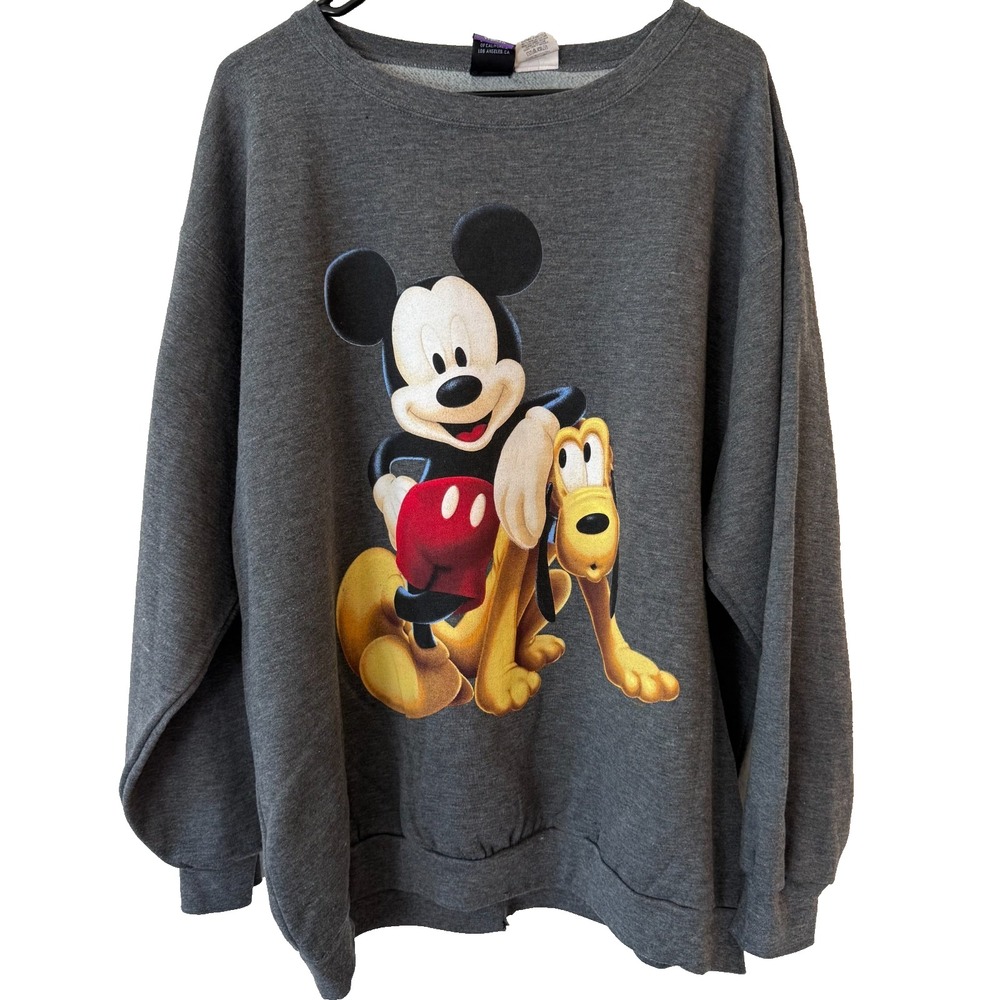 Vintage Mickey Unlimited Crewneck Sweatshirt 1X Grey Pluto Disney Jerry Leigh